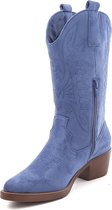 SmileFavorites® Dames Cowboylaarzen met Hak - Suedine - Blauw - Maat 41