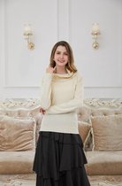 Manlee - m.l. Fijngebreide trui met wijde col en lange mouwen - Relaxed fit - Ivoor - Maat: XL