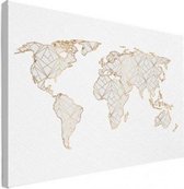 Wereldkaart Geometrische Gouden Lijnen Grijs - Canvas 80x60