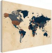 Wereldkaart Landen Donkere Tinten - Canvas 40x30