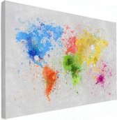 Wereldkaart Atristiek Gekleurde Verfspatters - Canvas 120x90