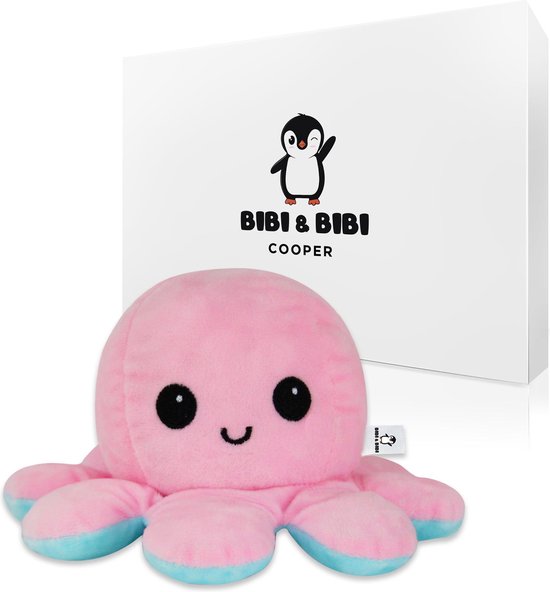Bibi & Bibi - Octopus Mood Knuffel Origineel - Roze/Aqua - Cooper - Bibi & Bibi
