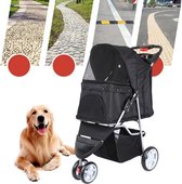 Outdoor Huisdier Winkelwagen Hond Hond Puppy Carrier Huisdier Wandelwagen Multicolor Oxford Doek Stalen Pijp Hoge intensiteit 3-wielen Een-sleutel vouwen Black