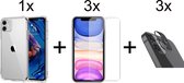 iPhone 12 Mini hoesje shock proof case transparant - 3x iPhone 12 Mini Screen Protector + 3x Camera Lens Screenprotector
