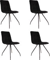 Bronx71® Velvet eetkamerstoel Lisa zwart - Eetkamerstoelen set van 4