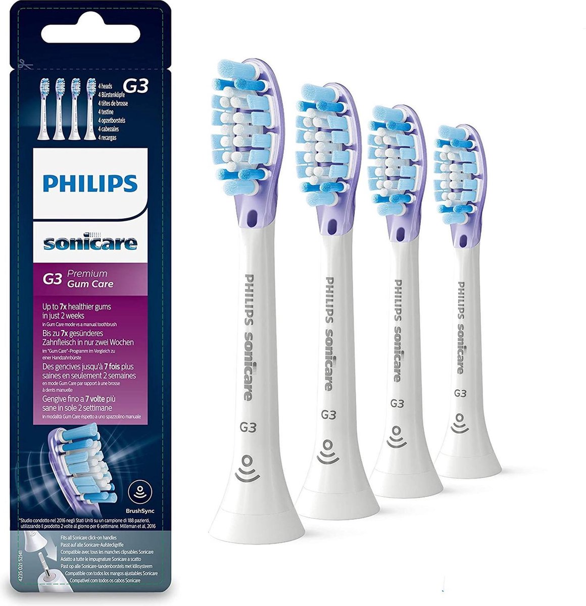 Philips Sonicare G3 Premium Gumcare - 4 stuks - Voor gezond tandvlees - Selecteert automatisch de optimale poetsstand - Geschikt voor alle Philips Sonicare tandenborstels - Wit - HX9054/17