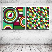 Duo Modern Art N° 122 & 126 Canvas - 100 x 100 cm - Canvasprint - Op dennenhouten kader - Geprint Schilderij - Popart Wanddecoratie