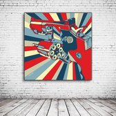 Pop Art Retro Gun Canvas - 100 x 100 cm - Canvasprint - Op dennenhouten kader - Geprint Schilderij - Popart Wanddecoratie