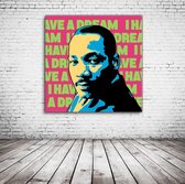 Martin Luther King Pop Art Acrylglas - 100 x 100 cm op Acrylaat glas + Inox Spacers / RVS afstandhouders - Popart Wanddecoratie