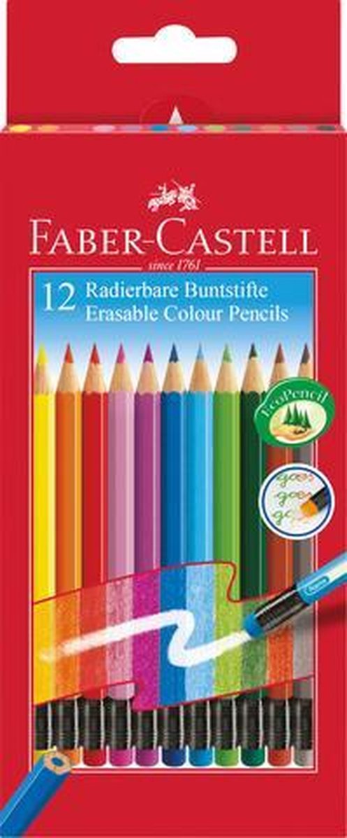 Faber-Castell kleurpotloden – met gum – uitgumbaar – 12 stuks – FC-116612