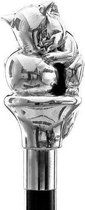 MadDeco - Kat - poes met bal - Beukenhouten wandelstok met zilver verguld handvat - Italiaans design
