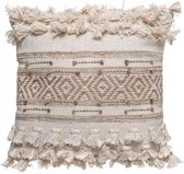 Kussen Macramé Jute 45x45cm Pompon ivoorwit tuin woonkamer decoratie
