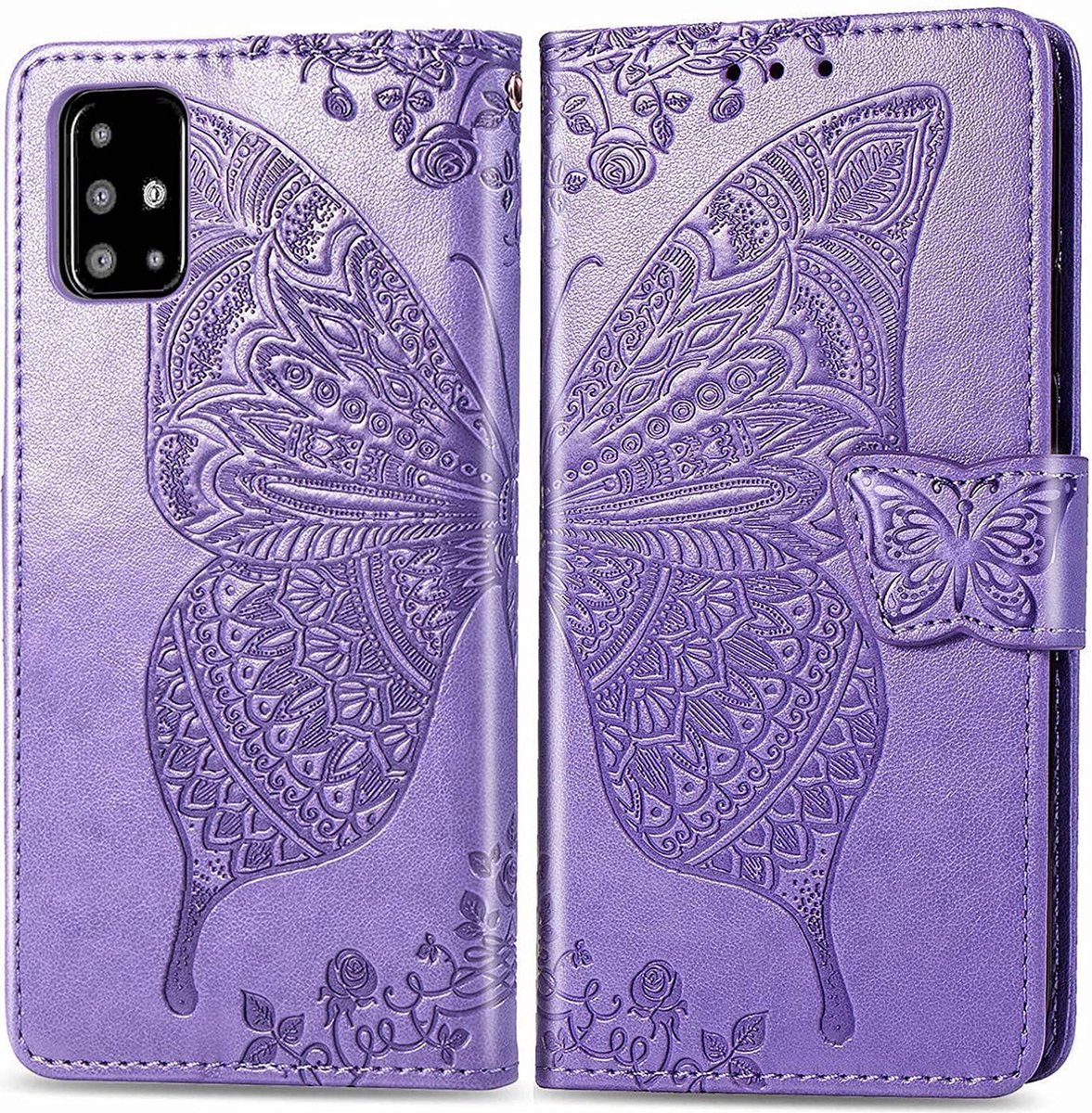 Geschikt voor Samsung Galaxy A51 Bookcase - Paars - Vlinders - Portemonnee Hoesje