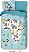 Dekbedovertrek voor Kinderen - Eenpersoons - 140x200/220cm - Inclusief 1 Kussensloop - 100% Versterkt Katoen - Wildlife Aqua