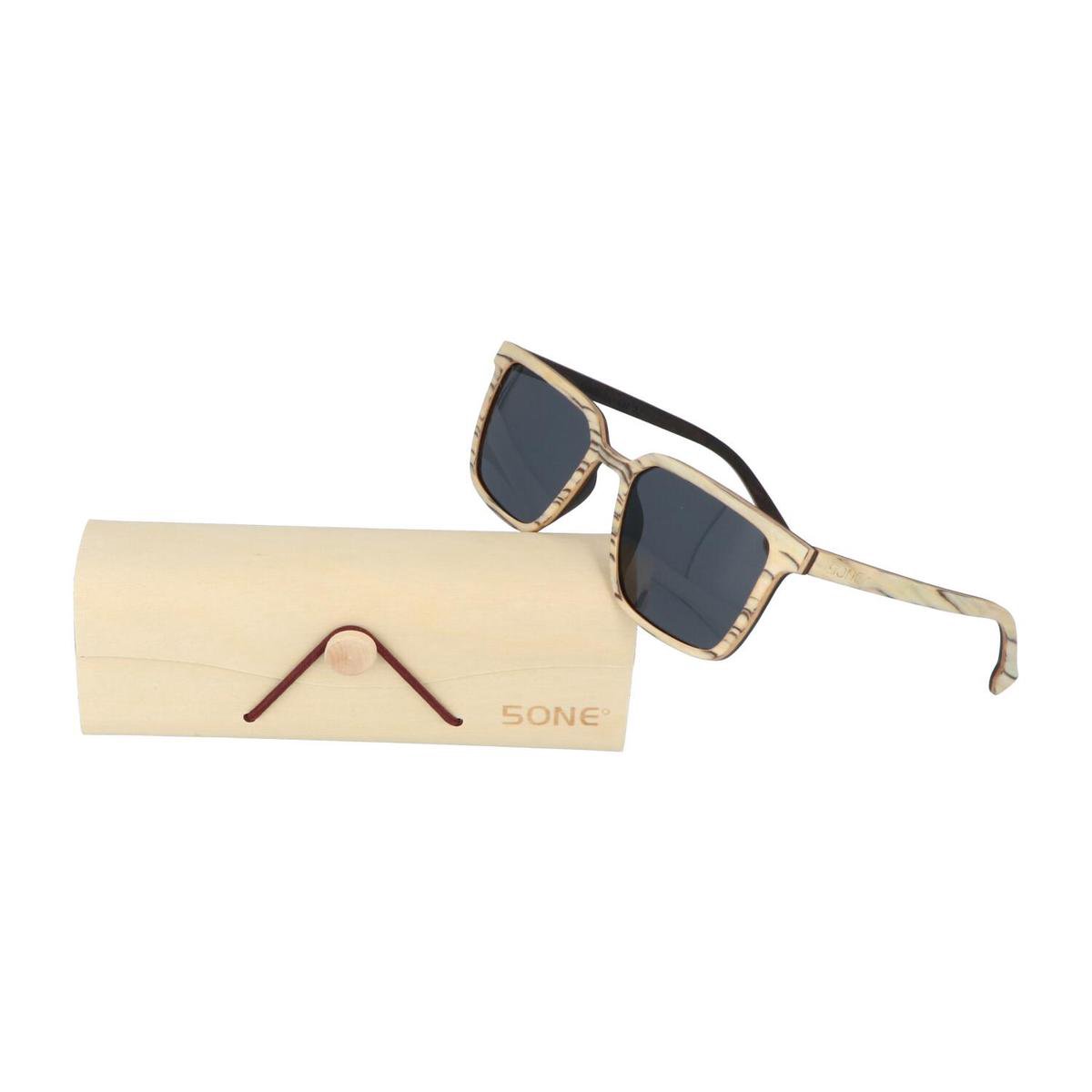 5one® Rimini Slimline White - houten zonnebril met zwarte strepen