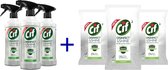 Cif Desinfect & Shine allesreiniger original + alle oppervlakken vochtige doekjes doodt 99,9% bacterien en gisten 3x500ml + 3x75 doekjes