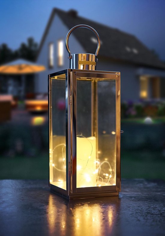 GoodVibes - Lanterne en acier inoxydable avec éclairage LED 17x16x41cm |  bol.com