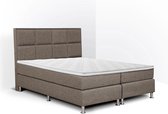 Boxspring Face compleet, merk Olympic Life®, 200 x 220 cm, bruin, 18-delig met vierkanten motieven hoofdbord