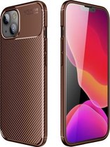 Koolstofvezeltextuur Schokbestendig TPU-hoesje voor iPhone 13 mini (bruin)