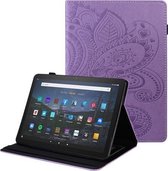 Voor Amazon Fire HD 10/10 Plus (2021) Peacock Tail Embossing Pattern Horizontal Flip Leather Case met houder & antislipstrip en kaartsleuven (paars)