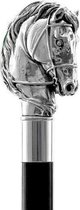 MadDeco - Paardenhoofd met hoofdstel - Beukenhouten wandelstok met zilver verguld handvat - Italiaans design