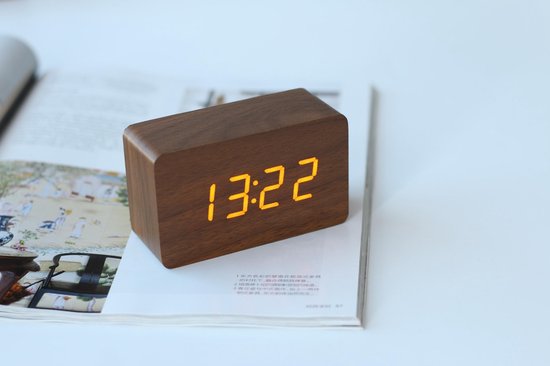 verdrietig Verwachting vervangen Digitale klok - Bureauklok - Wooden look - Donker hout + Witte cijfers |  bol.com