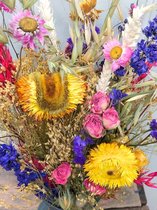 Droogboeket Happy| Droogbloemen|Rond boeket|Vrolijke kleuren