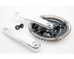 Lasco Triple Aluminium Crankstel - 24x34x42T - 170mm - Spieloos (Vierkante as) - Met Kettingscherm - Zilver