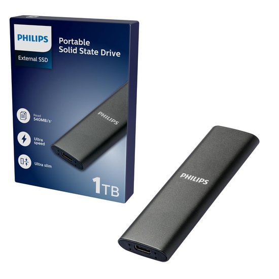 Philips Portable External SSD 1 To - Ultra Thin, SATA Ultra Speed USB-C -  USB, Lecture