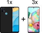 Oppo A15 hoesje zwart siliconen case hoes cover hoesjes - 3x Oppo A15 Screenprotector