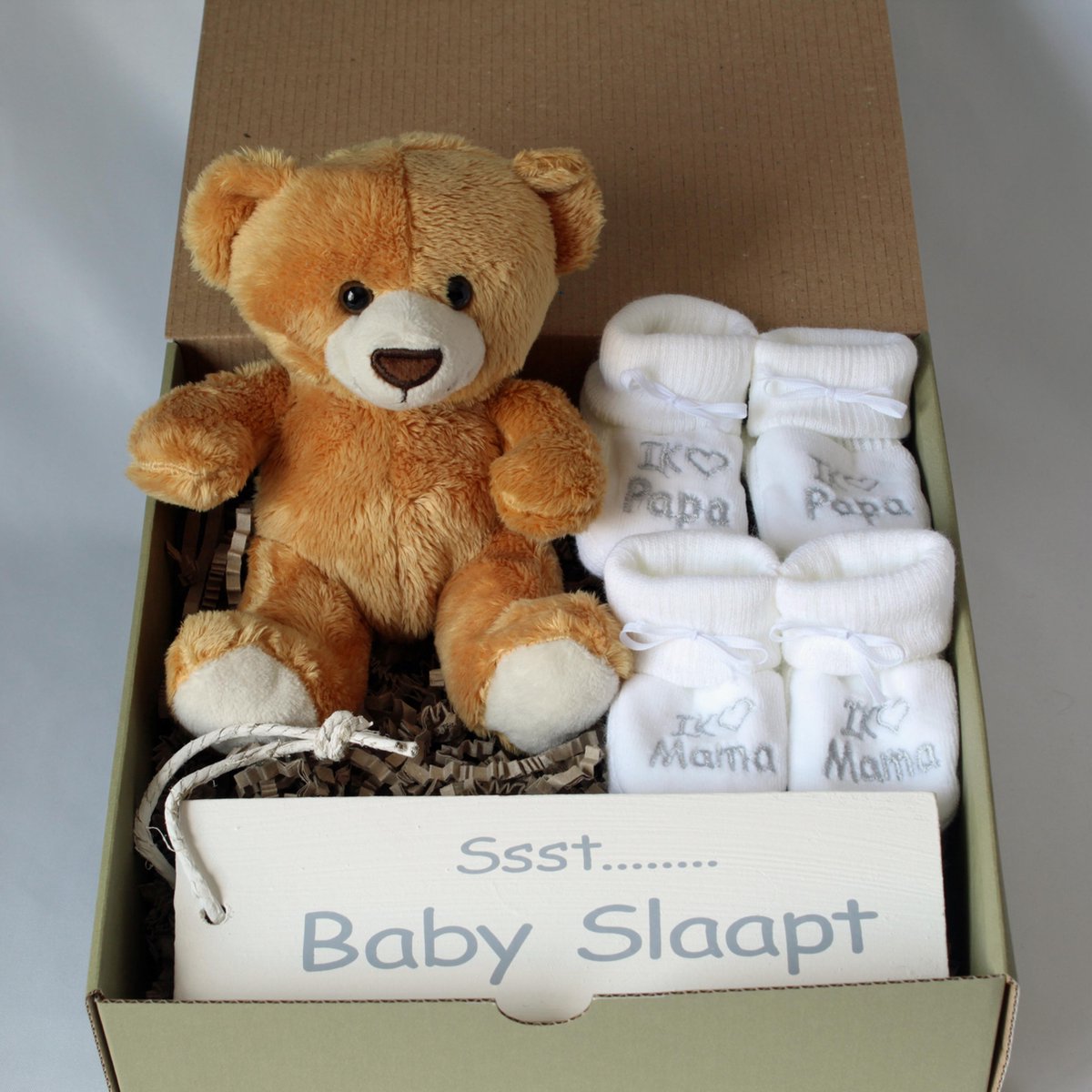 Goedkoopste Minibox I Love mama/papa, kraamcadeau, cadeau zwangerschap, cadeau babyshower