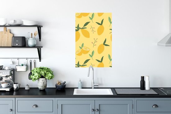 Citrons abstraits sur fond jaune Poster papier 40x60 cm - Tirage photo sur Poster (décoration murale salon / chambre)
