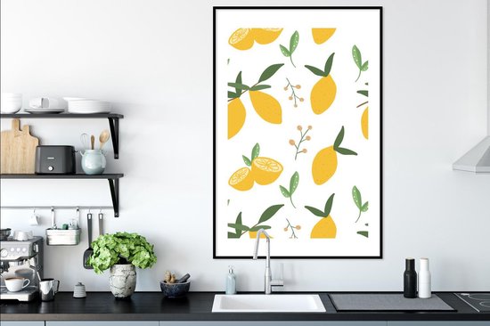 Photo encadrée - Citrons abstraits sur fond blanc Cadre photo noir avec passe-partout blanc 80x120 80x120 cm - Affiche encadrée (Décoration murale salon / chambre)