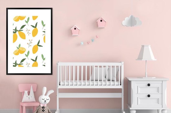 Photo encadrée - Citrons abstraits sur fond blanc Cadre photo noir avec passe-partout blanc 80x120 80x120 cm - Affiche encadrée (Décoration murale salon / chambre)