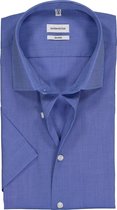 Seidensticker shaped fit overhemd - korte mouw - blauw fil a fil - Strijkvrij - Boordmaat: 45