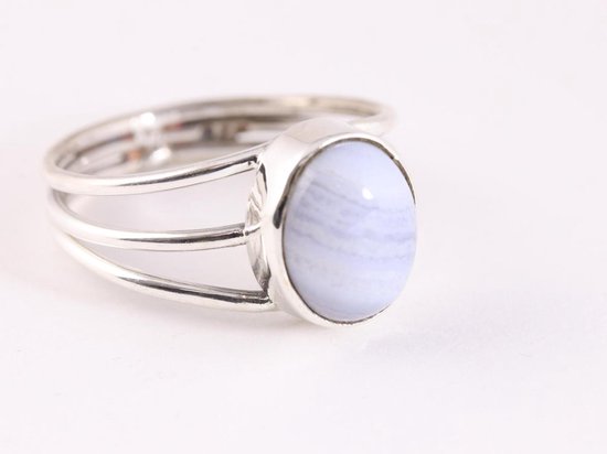 Opengewerkte zilveren ring met blauwe lace agaat - maat 18.5