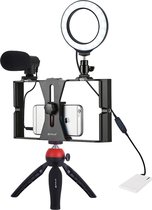PULUZ 4 in 1 Vlogging Live Broadcast Smartphone Video Rig + 4.7 inch 12cm Ring LED Selfie Light Kits met microfoon + statiefbevestiging + Cold Shoe statiefkop voor iPhone, Galaxy,