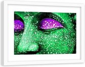 Foto in frame , Ogen van Boeddha , 120x80cm , Groen paars , Premium print