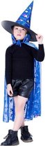 2 STKS Halloween Mantel Kind Heks Cosplay Goochelaar Kleuterschool Stage Performance Mantel Cape Cap, Maat: One Size (Blauw Gekleurd Goud)-Blauw