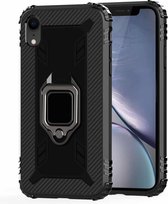 Voor iPhone XS Max koolstofvezel beschermhoes met 360 graden roterende ringhouder (zwart)