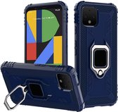 Voor Google Pixel 4 XL koolstofvezel beschermhoes met 360 graden roterende ringhouder (blauw)