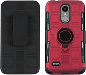Voor LG K4 (2017) EU-versie 3 in 1 Cube PC + TPU beschermhoes met 360 graden draaien zwarte ringhouder (rood)