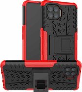 Voor OPPO F17 Pro Tyre Texture Shockproof TPU + PC beschermhoes met houder (rood)