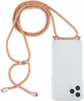 Voor iPhone 12/12 Pro schokbestendig transparant TPU-hoesje met vier hoeken en draagkoord (oranje paars)