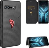 Voor Asus ROG Phone 3 ZS661KS Koolstofvezel Textuur Magnetische Horizontale Flip TPU + PC + PU lederen tas met kaartsleuf (zwart)