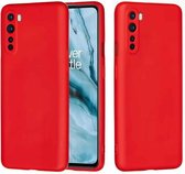 Voor OnePlus Nord effen kleur vloeibare siliconen valbestendige volledige dekking beschermhoes (rood)