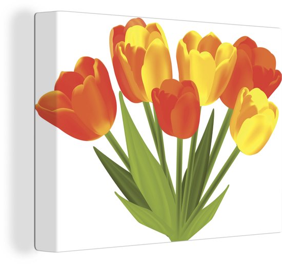 Une illustration d'un bouquet de tulipes orange et jaunes sur toile 40x30 cm - petit - Tirage photo sur toile (Décoration murale salon / chambre)