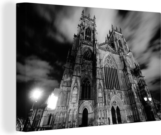 Canvas Schilderij Zwart wit afbeelding van de Kathedraal York Minster - 90x60 cm - Wanddecoratie