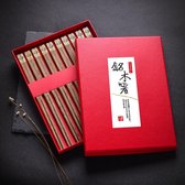 TDR -Chinese Eetstokjes 10 setjes -Mahonie eetstokjes met geschenkdoos-met het Chinese karakter voor geluks wensen
