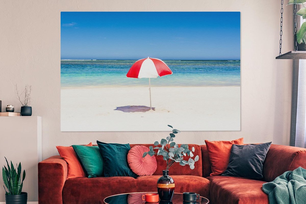 Canvas schilderij 180x120 cm - Wanddecoratie Parasol op het witte strand van de Kust van N